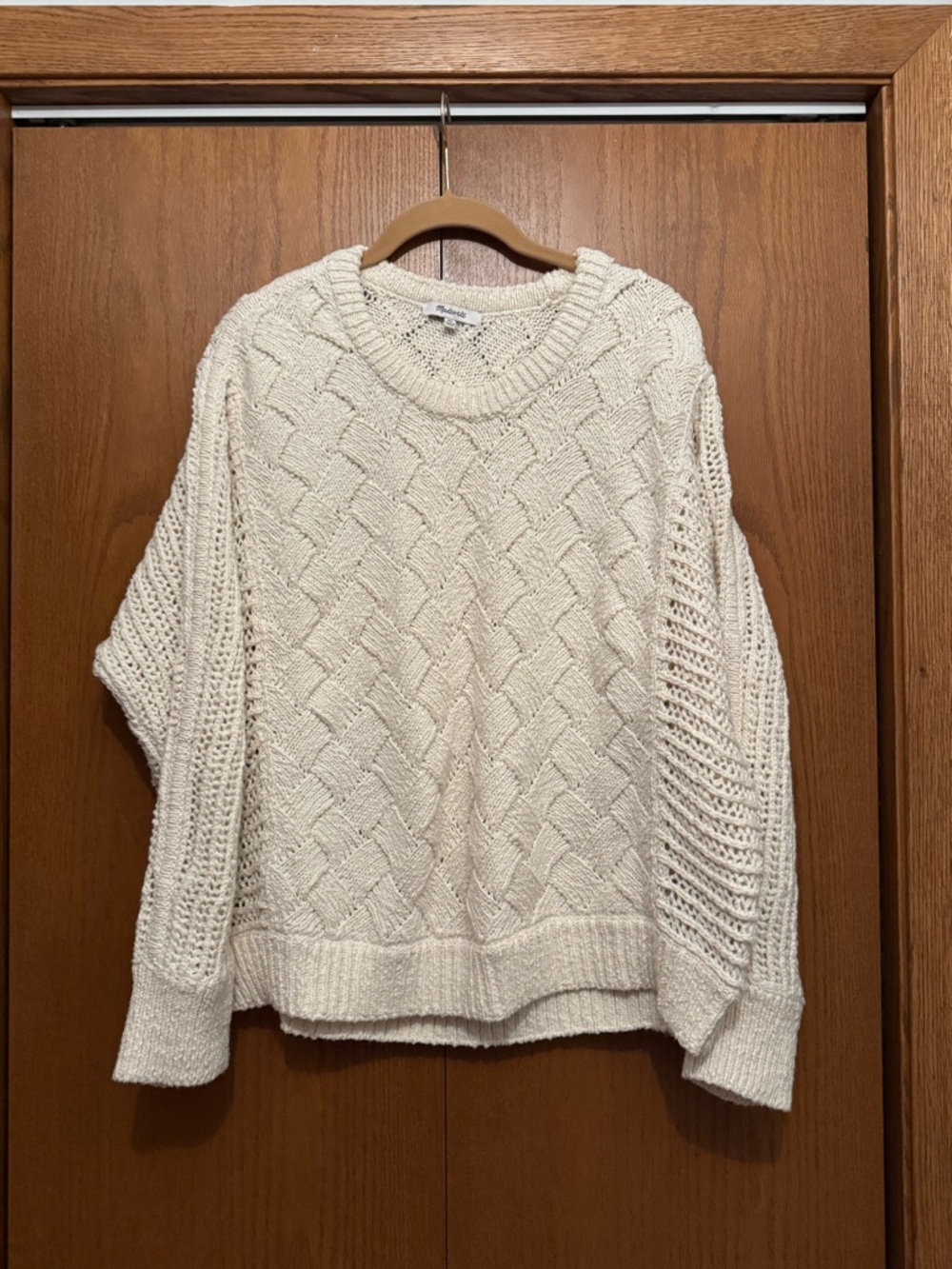 Madewell Cream Cable-Knit Scoop Neck Sweater